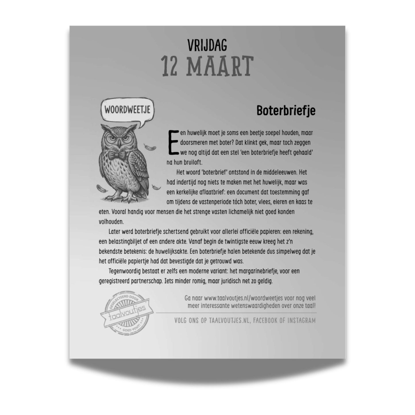 Taalvoutjes Scheurkalender 2027 + gratis katoenen tas - reserveer nu!